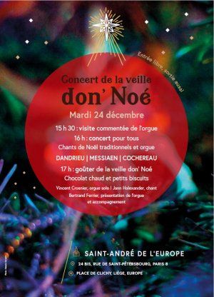 Concert de la veille Don'Noé avec Vincent Crosnier, Jann Halexander, Bertrand Ferrier le 24/12/24, Eglise Saint-André de l'Europe 