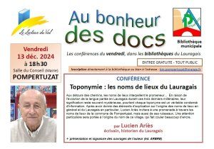 Conférence à Pompertuzat : "Toponymie : les noms de lieux du Lauragais", par Lucien Ariès, le 13 décembre 2025